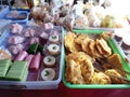 Photo Editorial, Gorengan, tahu or tofu, tempe, and kikil, street food fried snack indonesia