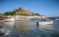 Gorey harbour and Mont Orgueil Castle in Jersey Royalty Free Stock Photo