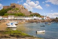 Gorey and Mont Orgueil Castle in Jersey Royalty Free Stock Photo