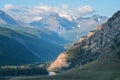 A gorge in the Altai mountains. Morning light, summer. Snow-capped peaks, forest Royalty Free Stock Photo