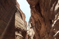 Gorge canyon Siq at ancient city of Petra, Jordan Royalty Free Stock Photo