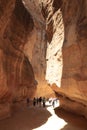 Gorge canyon Siq at ancient city of Petra, Jordan Royalty Free Stock Photo