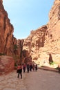 Gorge canyon Siq at ancient city of Petra, Jordan Royalty Free Stock Photo