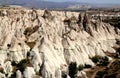 The gorge with white mushroom-like mountains in the White Valley of Baglidere in Cappadocia, Turkey