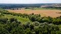 Gorgeous aerial landscape panorama. Forests with blue sky