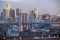 Gorgeous aerial view of the Brooklyn Bridge cityscape golden hour sun Royalty Free Stock Photo