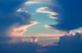 Gorgeous amazing view of natural sky clouds formation looks like cave at sun set time