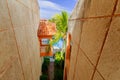 Gorgeous amazing view of outdoor abstract view between building walls toward swimming pool