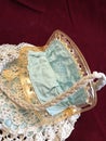 Antique Hand Crocheted Handbag with Celluloid Clasp Fastener and Aqua Lining