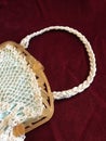 Antique Hand Crocheted Handbag with Celluloid Clasp Fastener and Aqua Lining