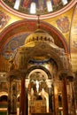 Beautiful interior shot of marble columns, mosaic artwork and lit candles, Cathedral Basilica, St Louis, 2019