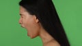 Gorgeous Asian depressed or angry woman screaming on chromakey