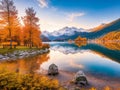 Gorgeous autumnal sunset over a lake. Royalty Free Stock Photo