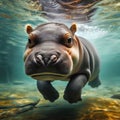 gorgeous baby hippo swimming underwater in the river