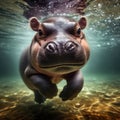 gorgeous baby hippo swimming underwater in the river