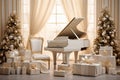 Gorgeous backdrop with a golden piano and festive trees