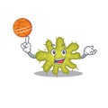 Gorgeous bacterium mascot design style with basketball Royalty Free Stock Photo