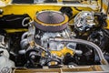 Gorgeous beautiful view of vintage classic retro car detailed engine and parts