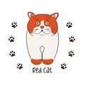 Gorgeous big red cat of the British breed character cartoon. Flat hand drawn clipart lettering