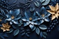 Gorgeous blue background decorated with intricate lined paper leaves create a luxurious atmosphere. It conveys peace, tranquility