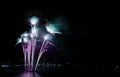 Gorgeous blue and purple fireworks against the night sky with free space Royalty Free Stock Photo