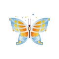 Gorgeous butterfly with blue and orange wings. Colorful icon with gradients and texture. Flat vector element for textile