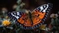 A gorgeous butterfly with intricate patterns and colors flitting among flowers created with Generative AI