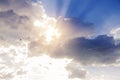 Gorgeous clouds, sun rays coming through Royalty Free Stock Photo