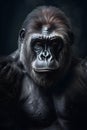 gorgeous colored frontal portrait of a male gorilla against a dark background