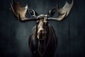 gorgeous colored portrait of a male moose in front of a dark background