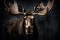 gorgeous colored portrait of a male moose in front of a dark background