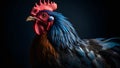 gorgeous colorful rooster close portrait on black background, neural network generated photorealistic image