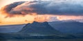 Gorgeous Colorful sunset over the mountain landscapes and waterfalls. Iceland