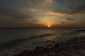 Gorgeous colorful view of sunset on Aruba. Beautiful nature landscape. Rocky coast of Atlanta, Royalty Free Stock Photo