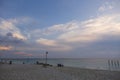 Gorgeous colorful view of sunset on Eagle Beach of Aruba Island. Caribbean. Royalty Free Stock Photo