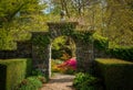 Azaleas and Rhododendron trees surround gateway in spring