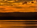 Gorgeous colors of the sunset over Lake Geneva, the reflection of the setting sun in the water, the atmosphere of peace and Royalty Free Stock Photo