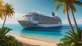 Gorgeous cruise ship, tropical beach vacation voyage resort island travel paradise Royalty Free Stock Photo