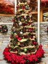 Gorgeous decorated Christmas tree with poinsettias