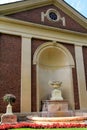 Gorgeous detail in flowers,fountains and one of many historic buildings on property of Saratoga State Park,Saratoga,2015