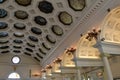 Exquisite architecture of ceiling made with zodiac themed stained glass, Canfield Casino Ballroom, Saratoga, NY, 2016