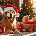 gorgeous dog wearing santa hat Royalty Free Stock Photo