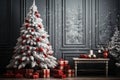 Gorgeous elegant Christmas tree with gifts in red and silver Royalty Free Stock Photo
