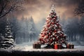 Gorgeous elegant Christmas tree with gifts in red and silver Royalty Free Stock Photo