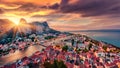 Gorgeous evening cityscape of old croatian resort - Omis town