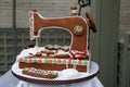 Imaginative sewing machine Gingerbread House entered into holiday contest, George Eastman House, Rochester, New York, 2017