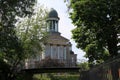 Gorgeous exterior of building with dome roof and stone columns, Oswego, Ny, 2016