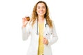 Happy professional doctor showing a bottle of medicine Royalty Free Stock Photo