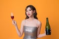 Gorgeous festive young asian woman having a glass of wine Royalty Free Stock Photo