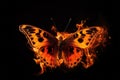 Gorgeous fire burning butterfly with flames on its wings design on dark background. Generative AI Royalty Free Stock Photo